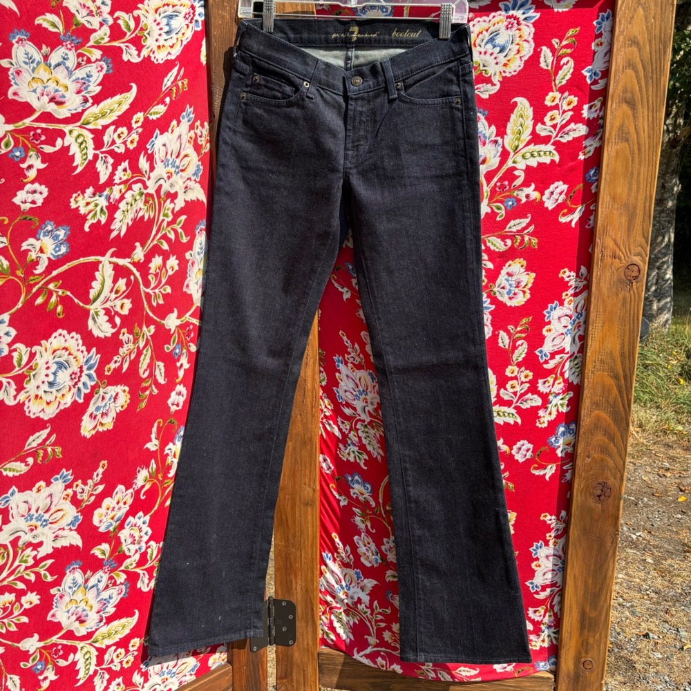 7‎ For All Mankind Dark Blue Wash Low Rise Embroidered Bootcut Jeans Size 26